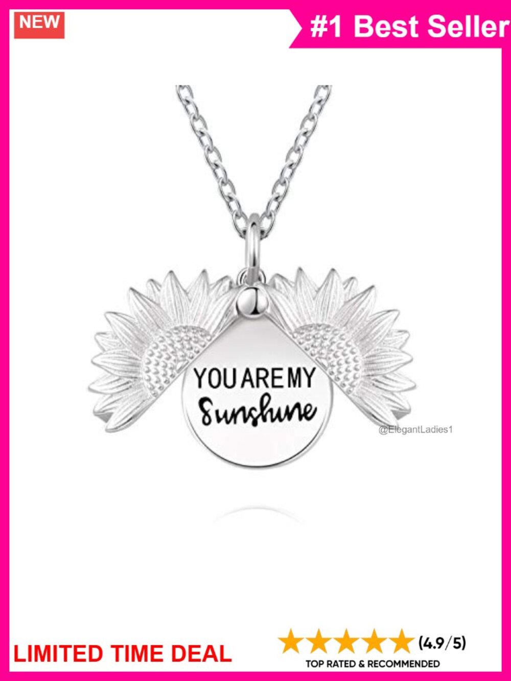 925 Sterling Silver Sunflower Locket Necklace You Are My Sunshine Pendant